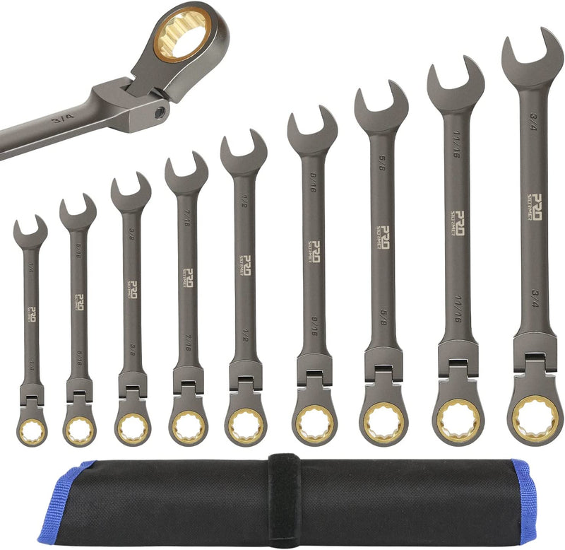 Flex-Head SAE Ratcheting Combination Wrench Set, 5 Piece