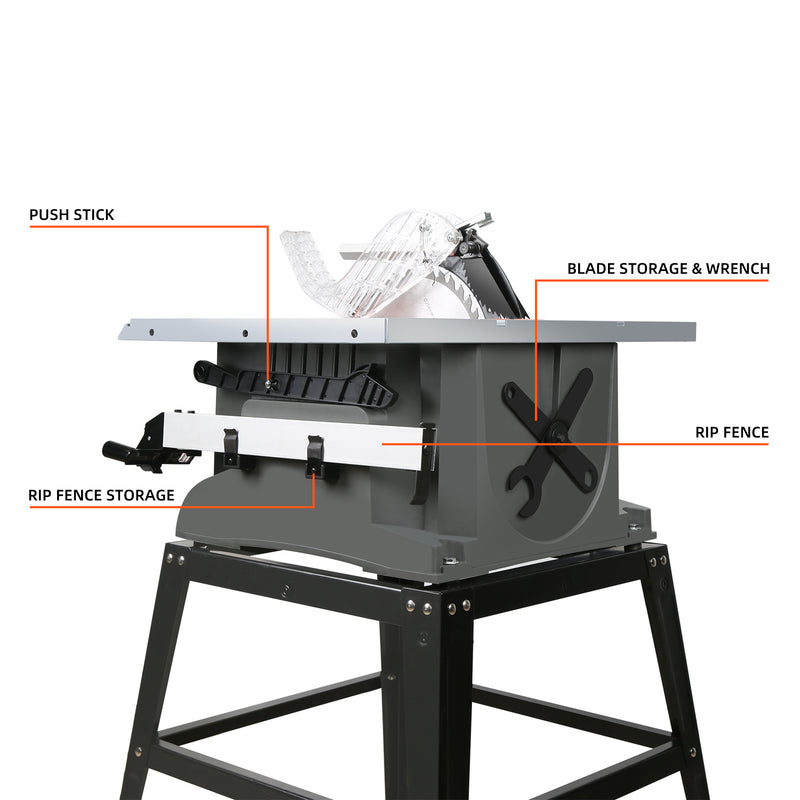 Table Saw 10 inch, Prostormer 15A Multifunctional Saw with Stand 45º -90º  Blade Angle and about 5000RPM No-Load Speed for Woodworking