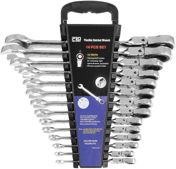 PROSOTRMER 14-Piece Ratcheting Wrench Set , SAE 1/4”-7/8”