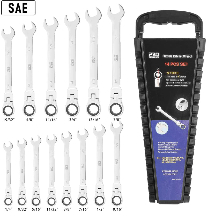 PROSOTRMER 14-Piece Ratcheting Wrench Set , SAE 1/4”-7/8”