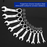 Reversible Stubby Ratchet Combination SAE Wrench Set 10pcs