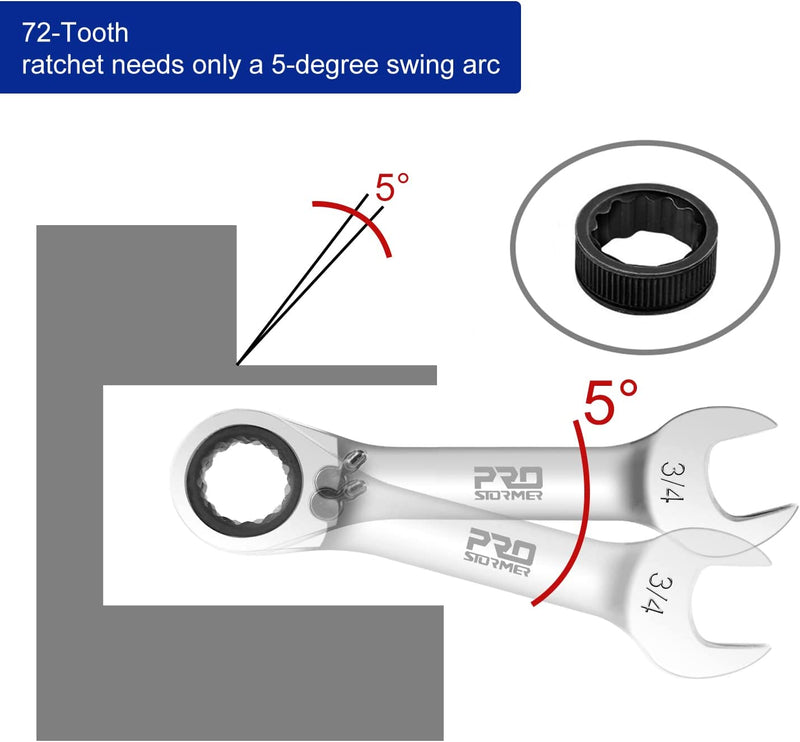 Reversible Stubby Ratchet Combination SAE Wrench Set 10pcs