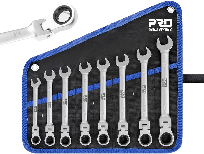 8 Piece Flex Head Ratchet Combination Wrench Set 5/16”-3/4”SAE