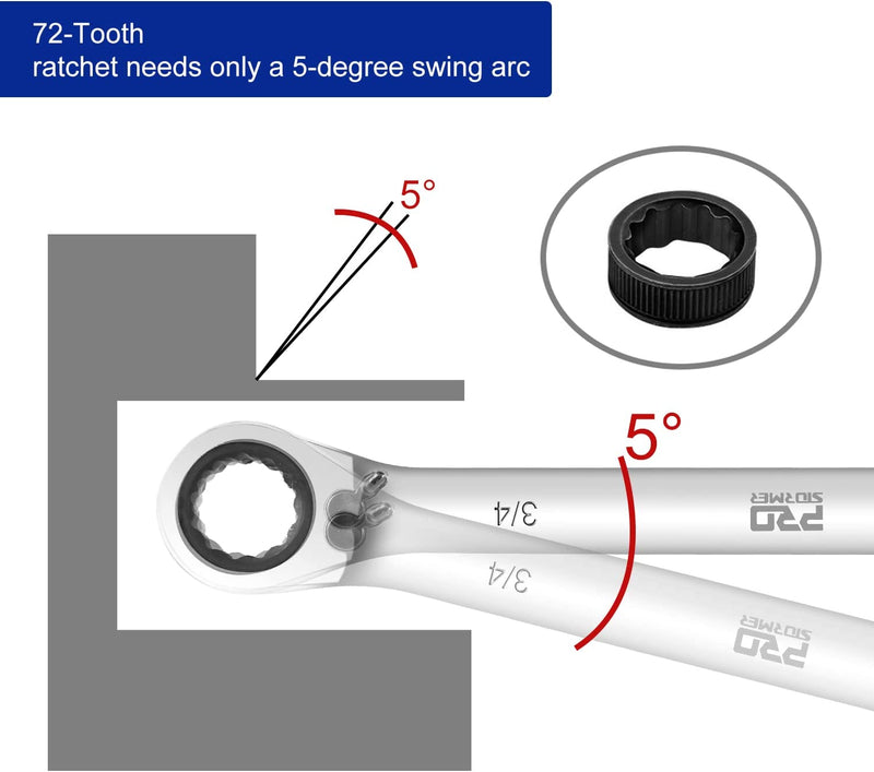 Reversible Ratchet Combination SAE Wrench Set 10pcs