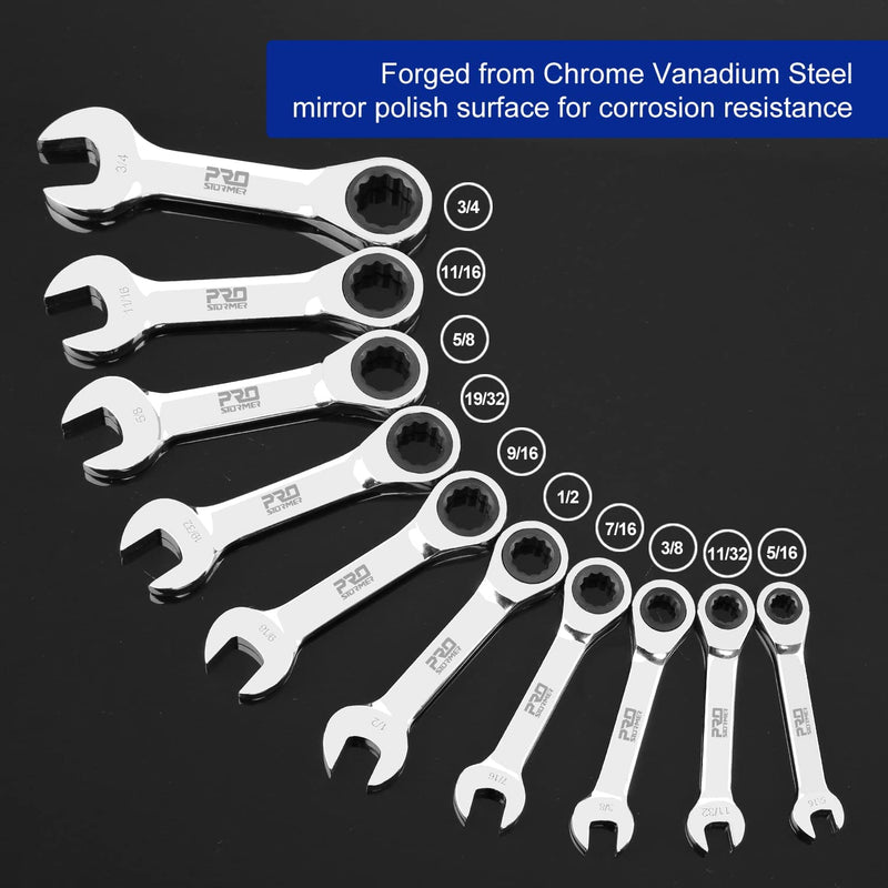 Stubby Ratchet Combination SAE Wrench Set 10pcs