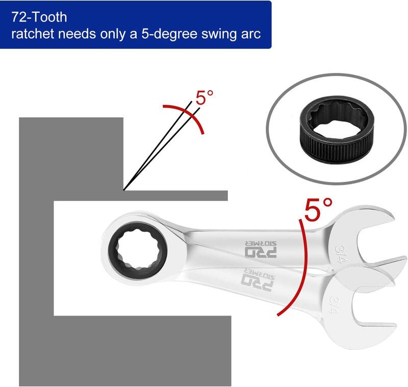 Stubby Ratchet Combination SAE Wrench Set 10pcs