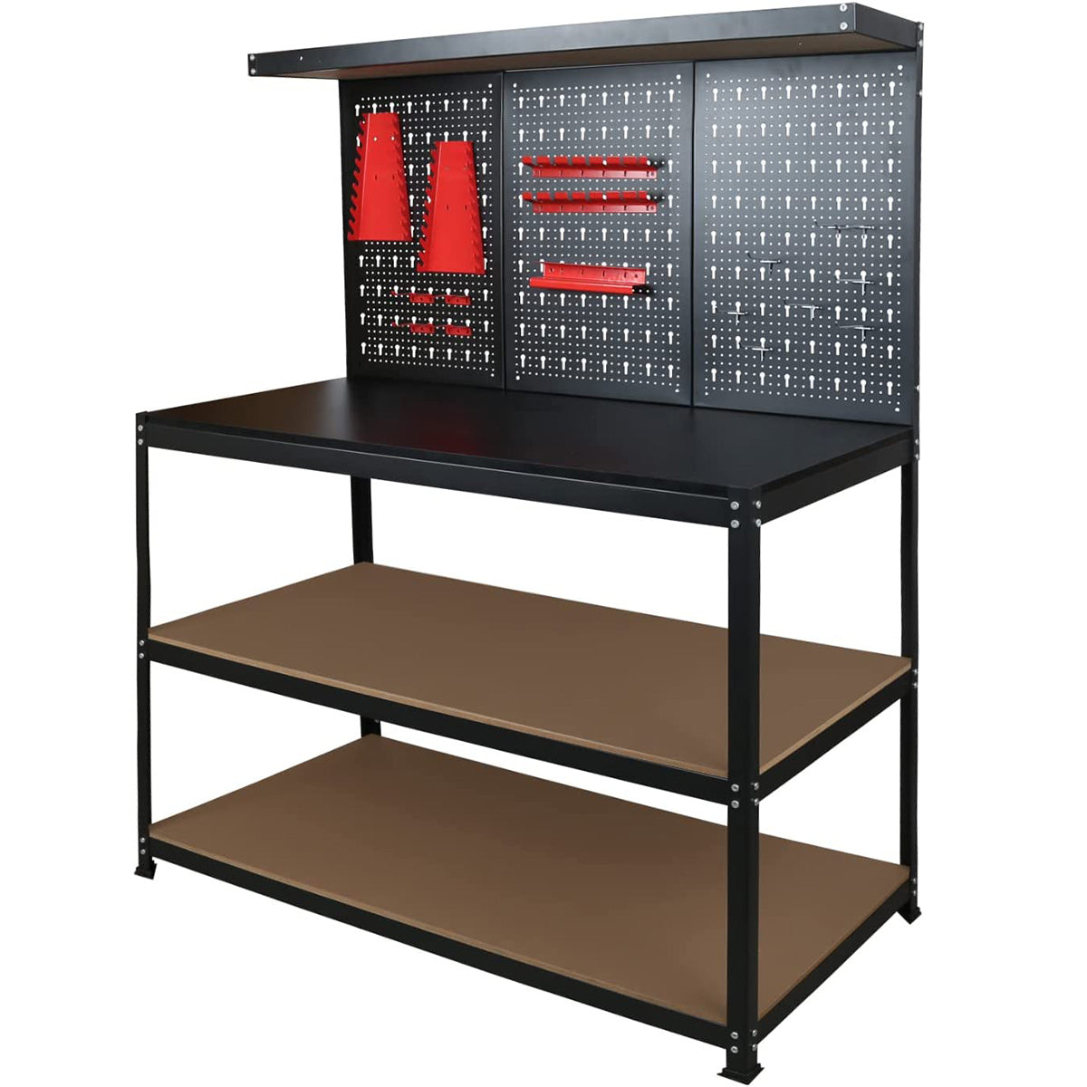 47”Workbench, Heavy-Duty Steel Tool Workbench with Pegboard Shelves ...